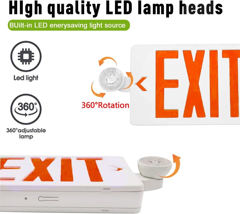 OSTEK 4 Pack Red LED Exit Sign with Emergency Lights, Two Adjustable Head Emergency Exit Lights with Battery Backup, Dual LED Lamp ABS Fire Resistance UL-Listed 120-277V - Image 3